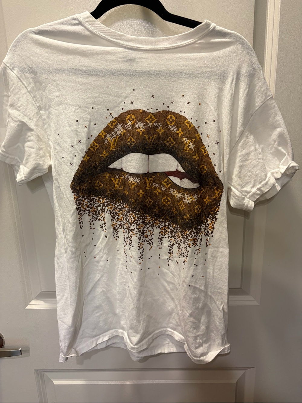 Graphic Lip Print Tee with Gold Monogram Detail